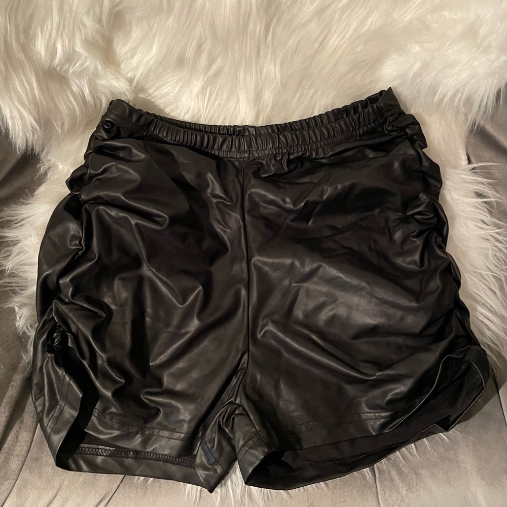 Shein black leather spandex shorts
